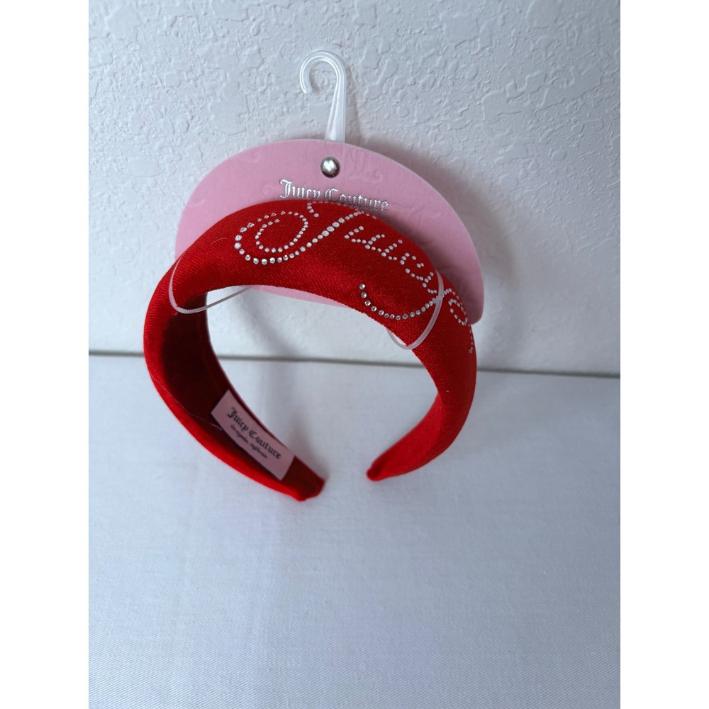 Juicy‎ Couture Red Velvet Padded Headband Rhinestone Logo Y2K Hair Accessory NEW